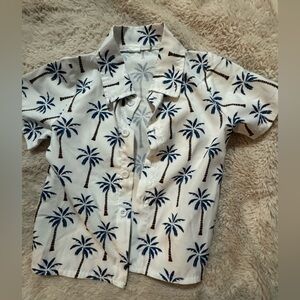 White Shirt with Blue Palm Tree Print